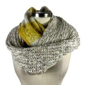 SLEEPING ON SNOW Anthropologie Cream Yellow Plaid Knit Infinity Scarf